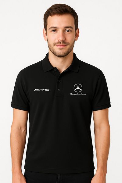 Edizen Amg Benz Cotton 100% Pike Soft Texture Breathable Fabric Black Polo Collar T-Shirt Unisex