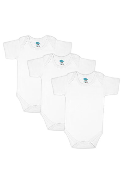 Babies Basic بيبيز بيزك، قطن ١٠٠٪ ممشط فائق الجودة، طقم من ٣ قطع - أبيض، من ٩ إلى ١٢ شهرًا