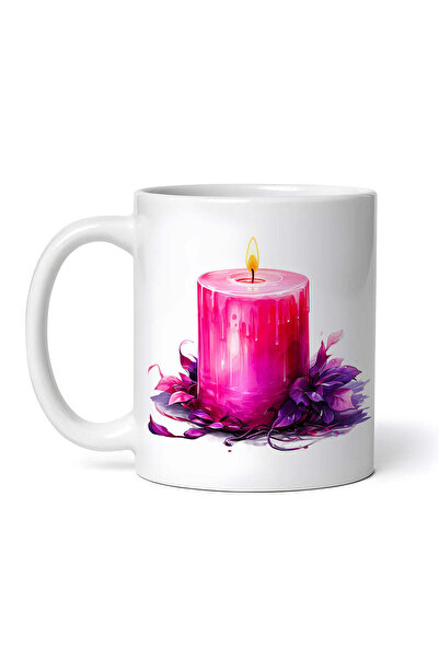 OEM Εξατομικευμένη Λευκή Κούπα, Ροζ Κερί με Λουλούδια, Inovatix®. 330ml