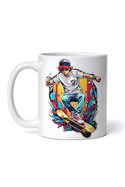 OEM Cană albă personalizată, Skateboarder sărind, INOVATIX®. 330ml