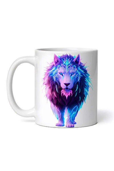 OEM Cană albă personalizată, Leu cu coamă neon, INOVATIX®. 330ml