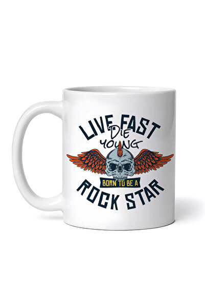 OEM Cană albă personalizată, Live Fast Die Young Born To Be A Rock Star, INOV...