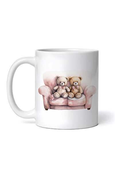 OEM Cană albă personalizată, Ursuleți de Sfântul Valentin pe canapea, Inovatix®. 330 ml