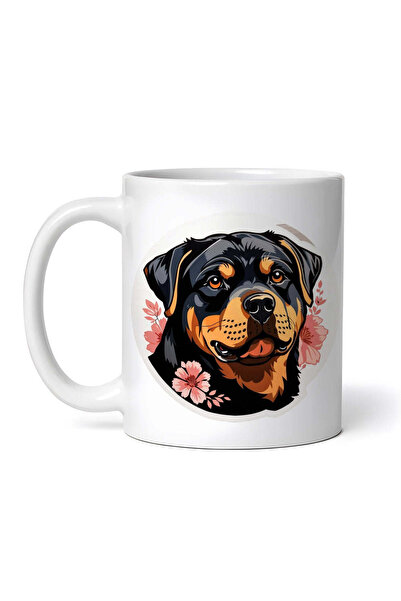 OEM Εξατομικευμένη Λευκή Κούπα, Ροτβάιλερ με Λουλούδια, Inovatix®. 330ml