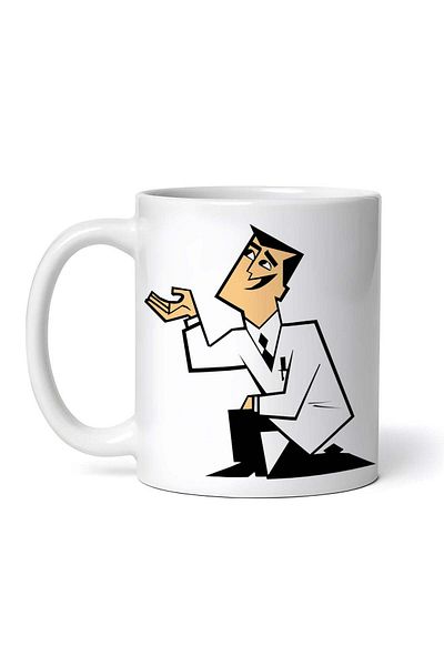 OEM Cană albă personalizată, Profesorul Utonium Fetițele Powerpuff îngenuncheate, INOVATIX®. 330 ml