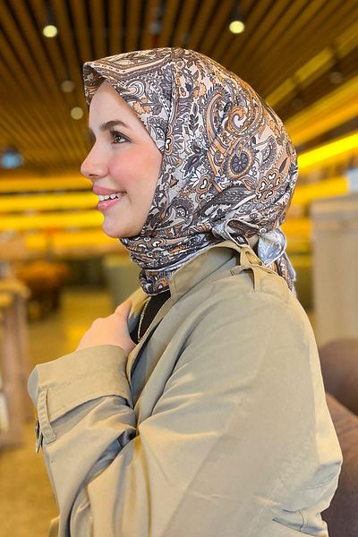 Sultan Eşarp Sultan Soft Cotton Scarf - Ethnic Pattern - SSE0237-30 - Πορτοκαλί, Βιζόν