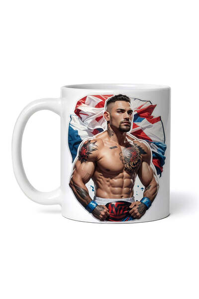 OEM Cană albă personalizată, luptător MMA tatuat, INOVATIX®. 330ml