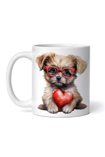 OEM Cană albă personalizată, Shih Tzu cu ochelari și inimă roșie, INOVATIX®. ...