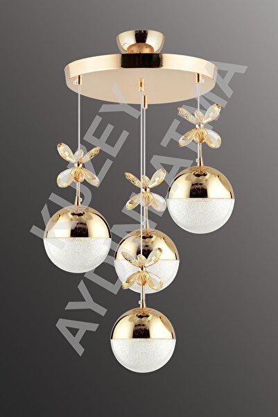 KUZEY AYDINLATMA Efna 4 Lü Gold Kumandalı 3 Renk Sarkıt Avize