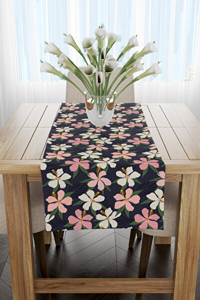 EsnafAli الوردي الأبيض زهرة الكركديه منقوشة عداء 40x140