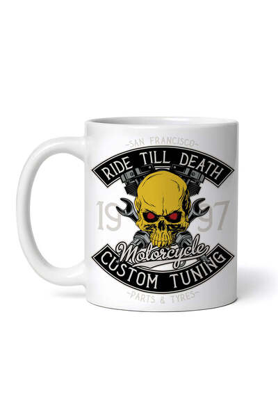 OEM Εξατομικευμένη λευκή κούπα, Ride till death motorcycle, INOVATIX®. 330 ml