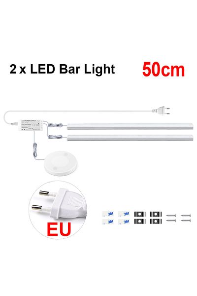 Choice WHITE 2X50 CM with EU Plug Hand Scan Switch Penetrable Wood Touch Sensor Dimmable LED Under Cabinet