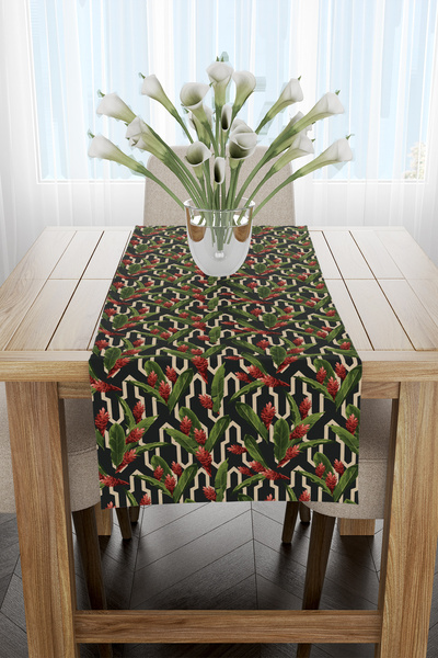 EsnafAli Negru Bej Cu Motive Geometrice Tropical Runner 40x220