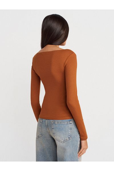 Dilvin 31332 Boat Neck Long Sleeve Ball-Red Tile
