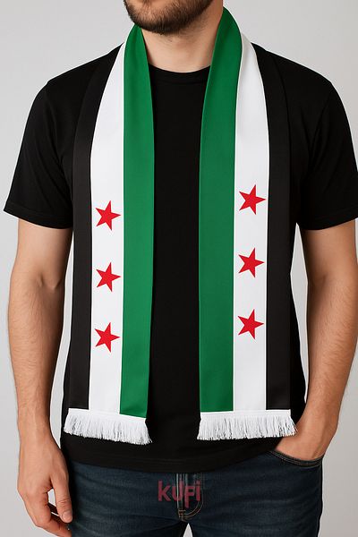 Kufi Design Syria Flag Satin Scarf Shawl Foulard – Unisex – Tasseled