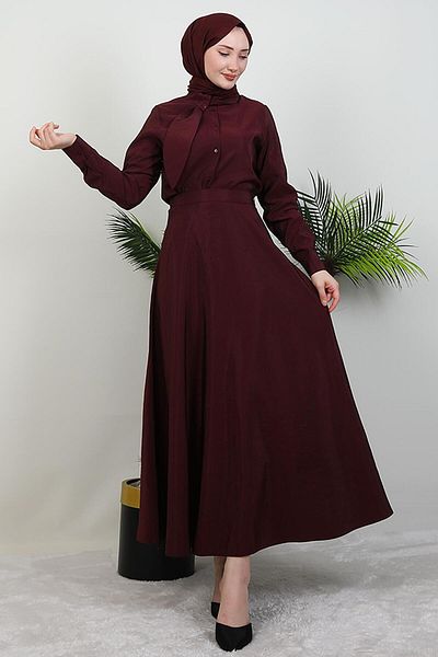 GİYZAMİLA Σετ με λεπτομέρεια γιακά Φούστα Plum