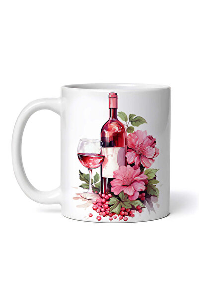 OEM Cană albă personalizată, sticlă și pahar cu flori de vin roșu și struguri...