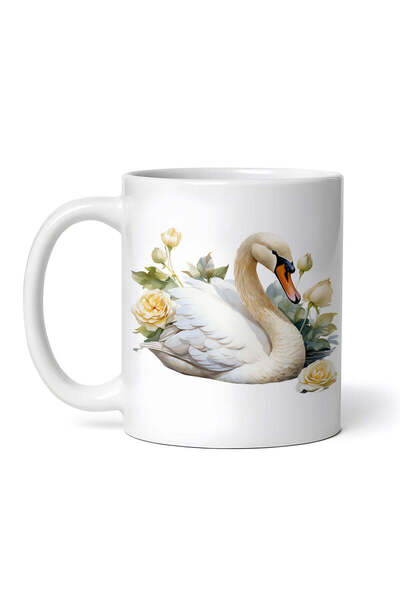 OEM Cană albă personalizată, Lebădă albă cu trandafiri galbeni, Inovatix®. 33...