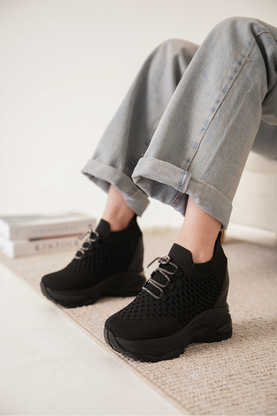 Cananın Pabuçları DNR 450 High Hidden Heels Tricotaj Pantofi sport negri pent...