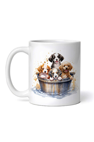 OEM Cană albă personalizată, Cățeluș făcând baie, INOVATIX®. 330ml