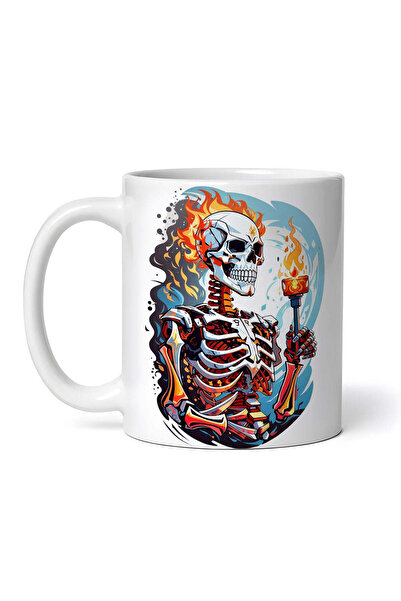 OEM Cană albă personalizată, Schelet în flăcări, Inovatix®. 330 ml