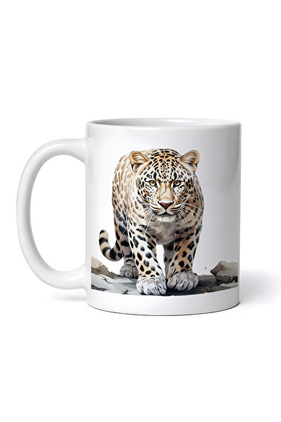 OEM Cană albă personalizată, leopard maro și negru, Inovatix®. 330 ml