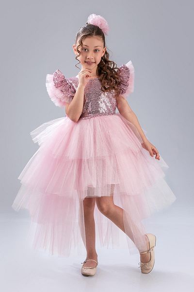 Minik Dolap Βραδινό φόρεμα για κορίτσια Sequin Sequin Tailed - Ροζ