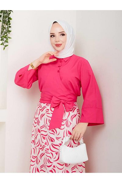 moda periy Women's Summer Seasonal Style Side Tie Tunic Patterned Skirt Suit Hijab Combination