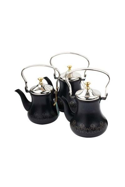 HIC 3-piece black and silver plated metal teapot set