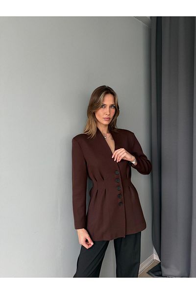 AlisaSu Παλτό Blazer με λαιμόκοψη σε καφέ καφέ με κουμπιά