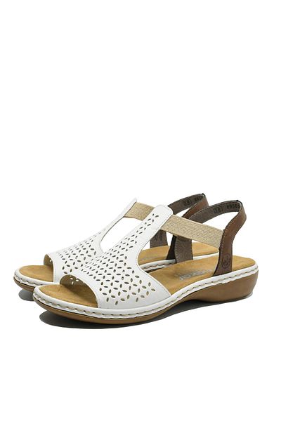 Rieker Rieker women's low sandals, white perforated genuine leather