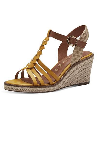 Tamaris Damen Komfort Sandalen Keil 1-28042-42 Gelb 602 Sun Leder/synthetik Mit Touch-it