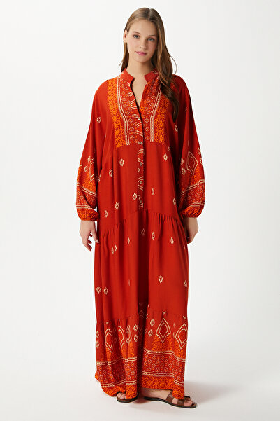 Ritnice Μοντέρνο γυναικείο καλοκαιρινό φόρεμα Andrea Orange 100% βισκόζης μέγεθος Maxi