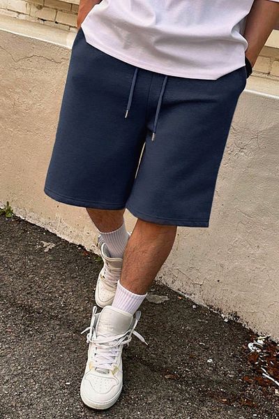 Tarz Cool Ανδρικό μονόχρωμο καλοκαιρινό μπλε Navy Basic Casual Loose σορτς