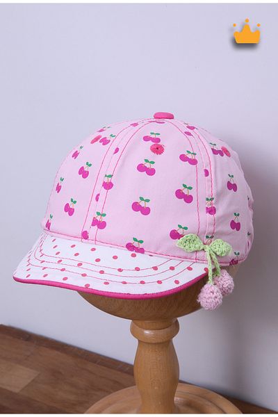 Kitti 0-18 Months 44cm Baby Girl Summer Cherry Pattern Expandable Hat Cap Pink Y90007