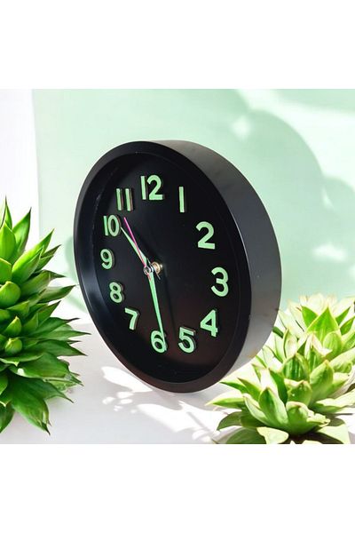 Bahat Phosphorescent 3D Embossed Number Mini Small Clock Wall Clock Diameter 22 cm Black B2