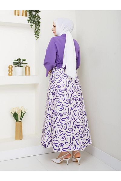 moda periy Women's Summer Seasonal Style Side Tie Tunic Patterned Skirt Suit Hijab Combination