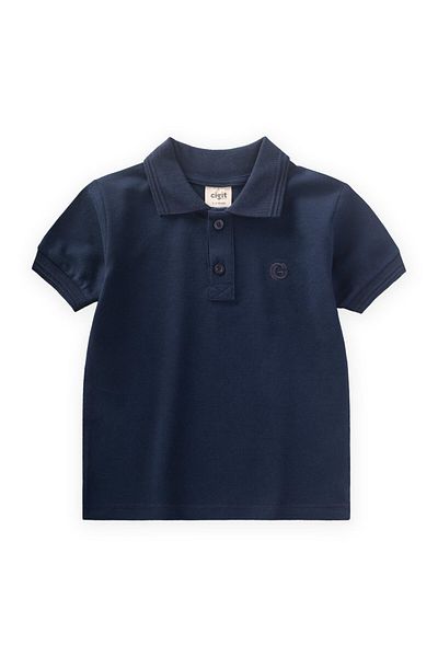 Cigit Μπλουζάκι με ανάγλυφο γιακά Polo 2-10 Years Dark Blue