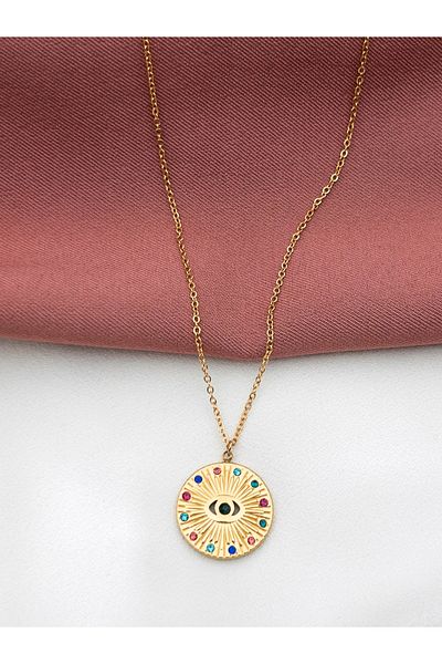 Siya Silver Tarnish Stainless Steel Mixed Color Stone Eye Necklace