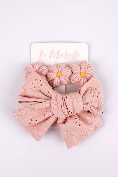 Le Mabelle Flower Patterned Dried Rose Scallop Bow Knit - 2-piece Clip Buckle