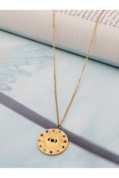 Siya Silver Kararmaz Çelik Karışık Renkli Taşlı Göz Kolye