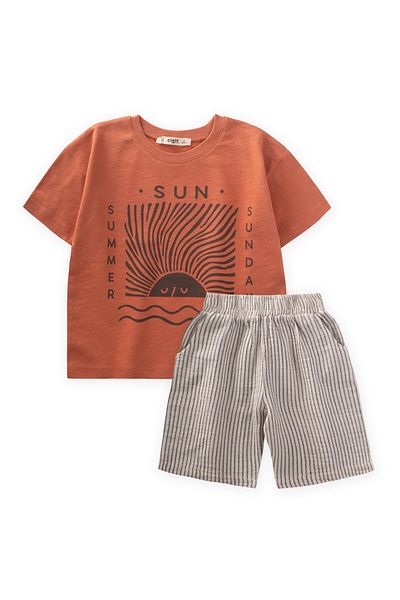 Cigit Sun Printed T-Shirt Suit 2-8 Years Orange