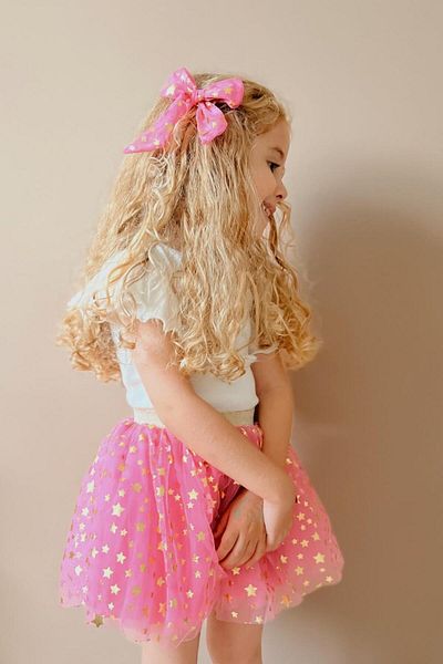 Le Mabelle Pink Star Printed Tulle Girl's Clip Buckle
