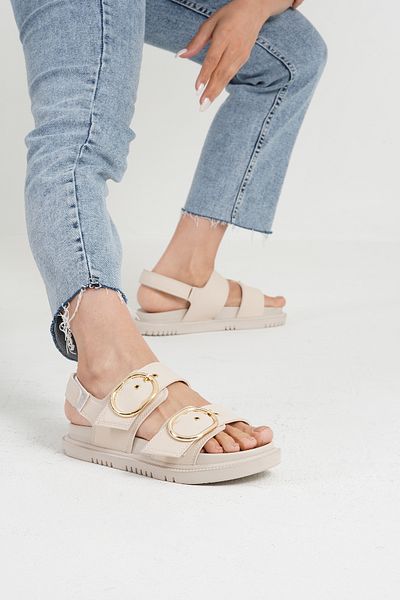 Beyond Women's Beige Buckle Double Strap Sandals 3.5cm Byndstrd01