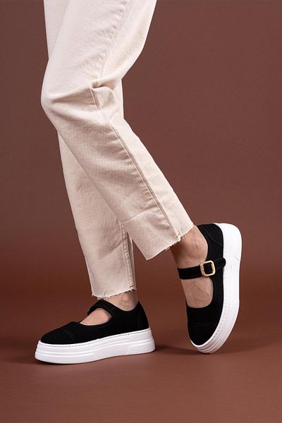 Esilapark Mary Jane Linen Buckle Detailed Elastic Shoes
