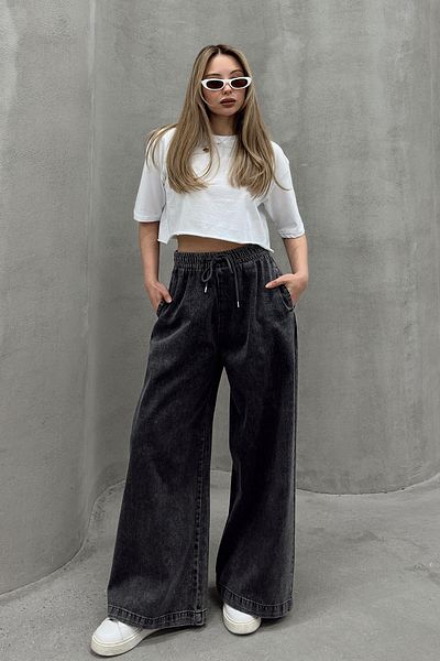 Olcay Pantaloni casual din denim moale cu talie elastică ANTRACIT 7576