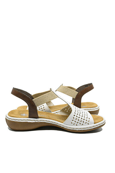 Rieker Rieker women's low sandals, white perforated genuine leather