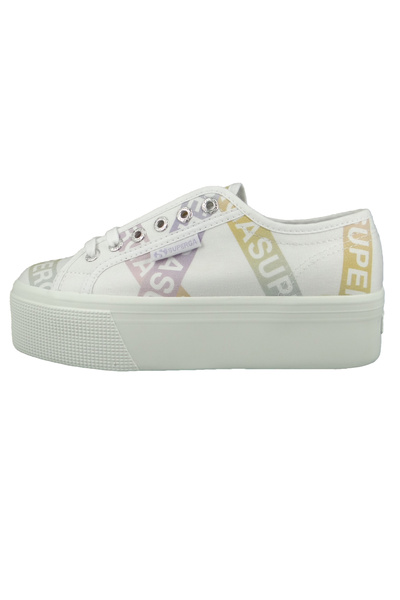 Superga Damen Low Sneaker Lettering Tape Jellysole Low Top S41161w Weiß A0z White Violet Green Textil