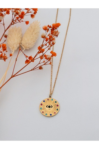 Siya Silver Kararmaz Çelik Karışık Renkli Taşlı Göz Kolye