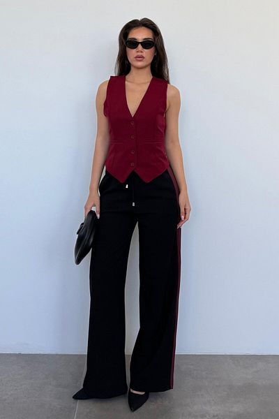 Madmext Black Stripe Detailed Wide Leg Women's Trousers Mg2441